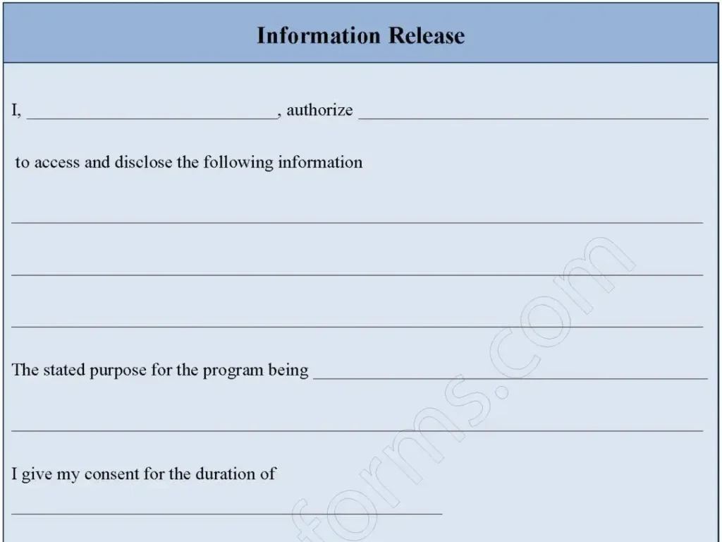 Information Release Fillable PDF Form