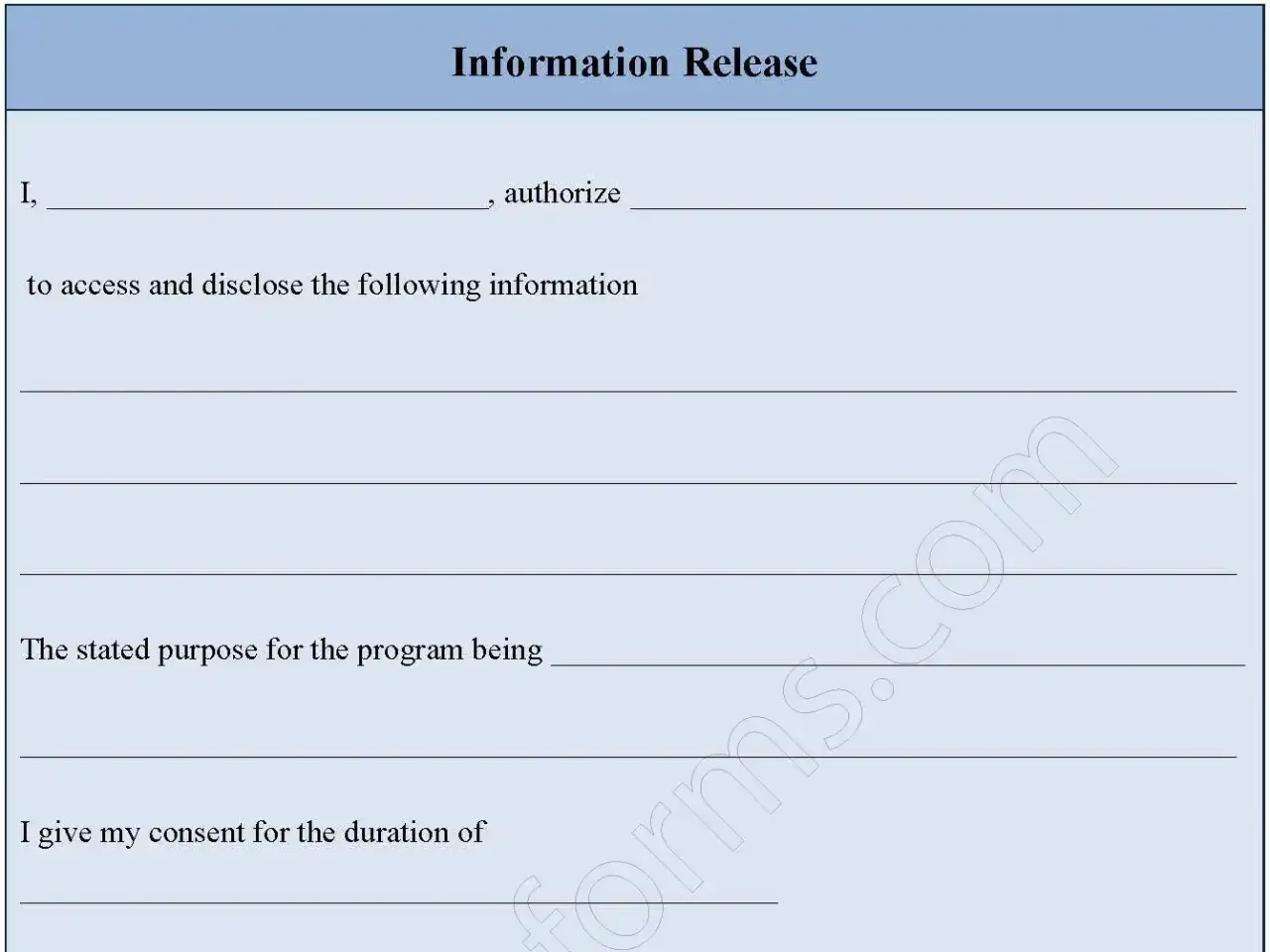 Information Release Fillable PDF Form