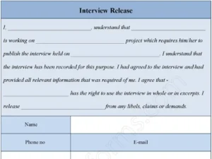 Interview Release Fillable PDF Form