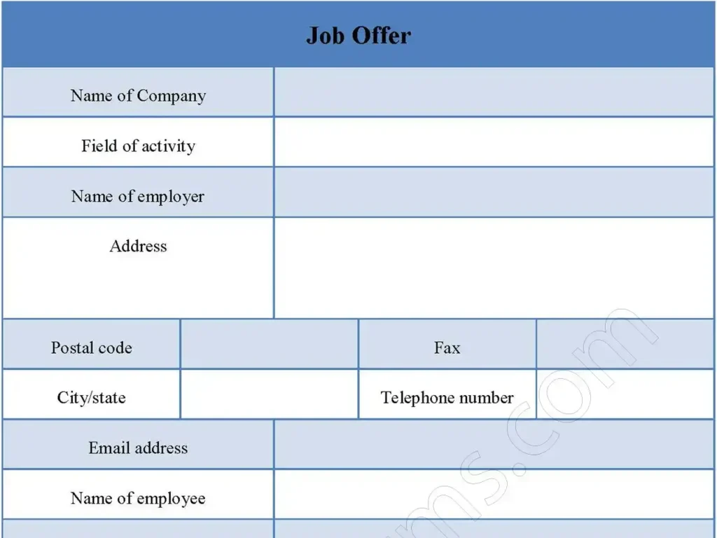 Job Offer Fillable PDF Form