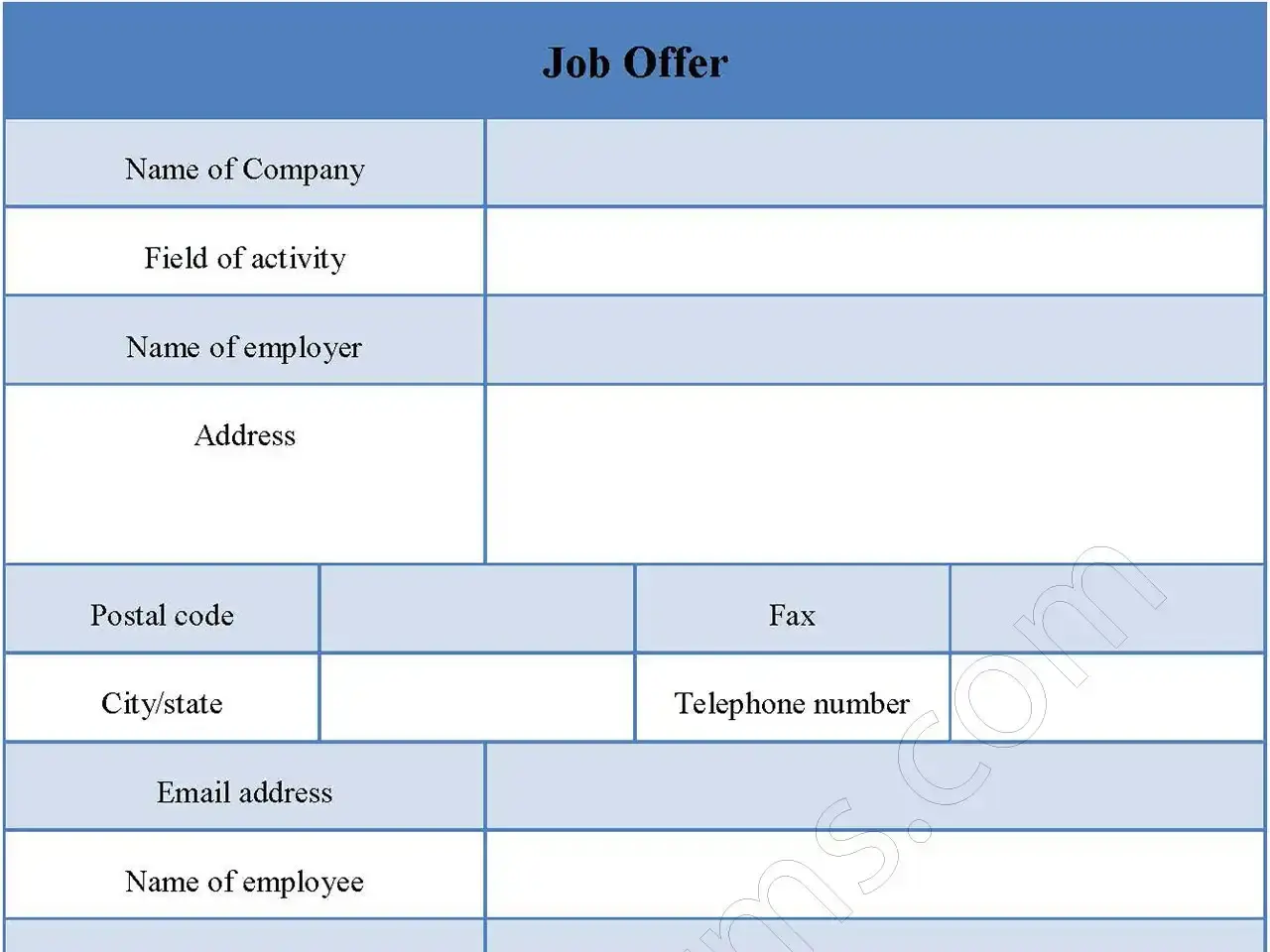 Job Offer Fillable PDF Form