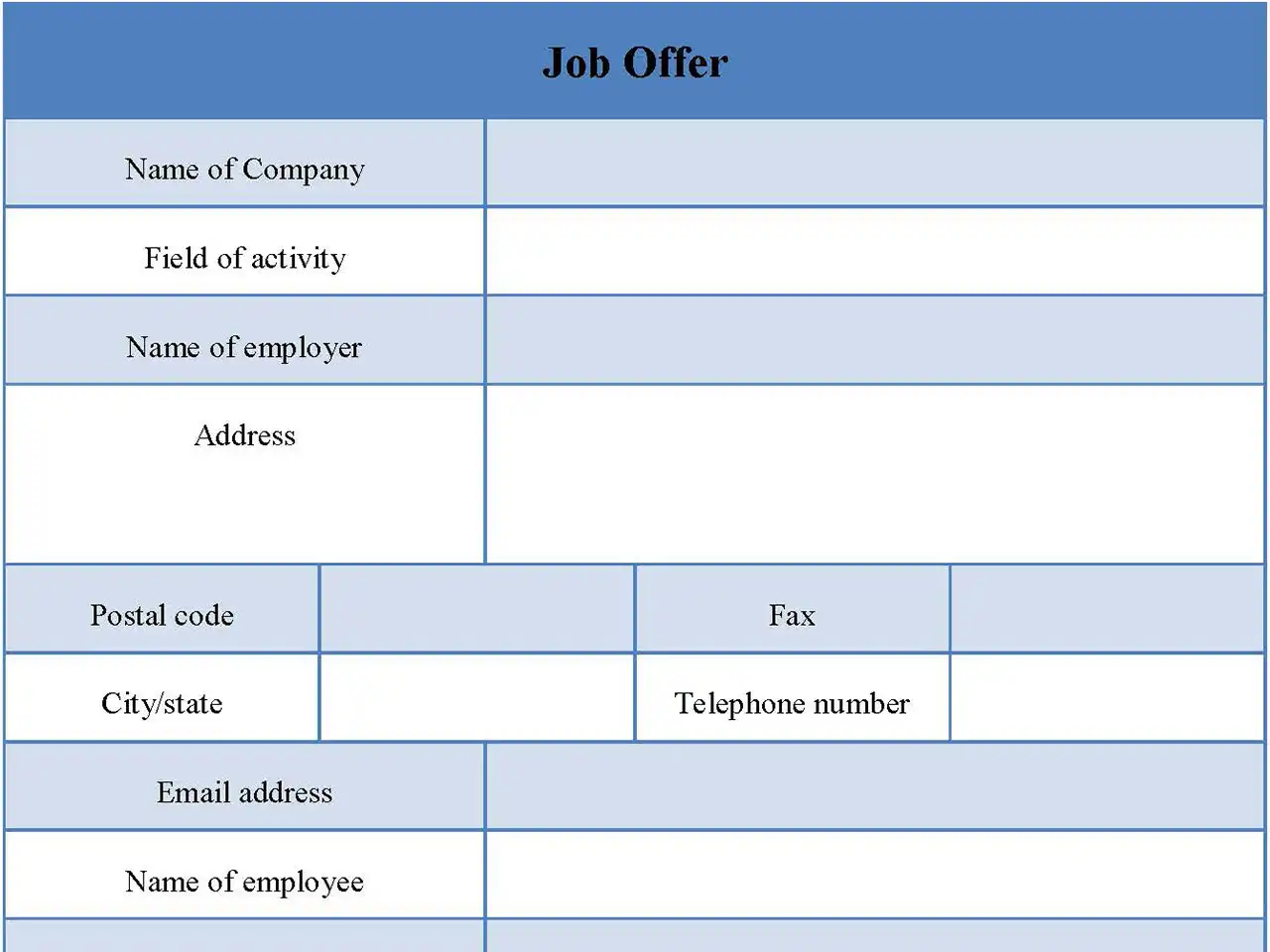 Job Offer Form
