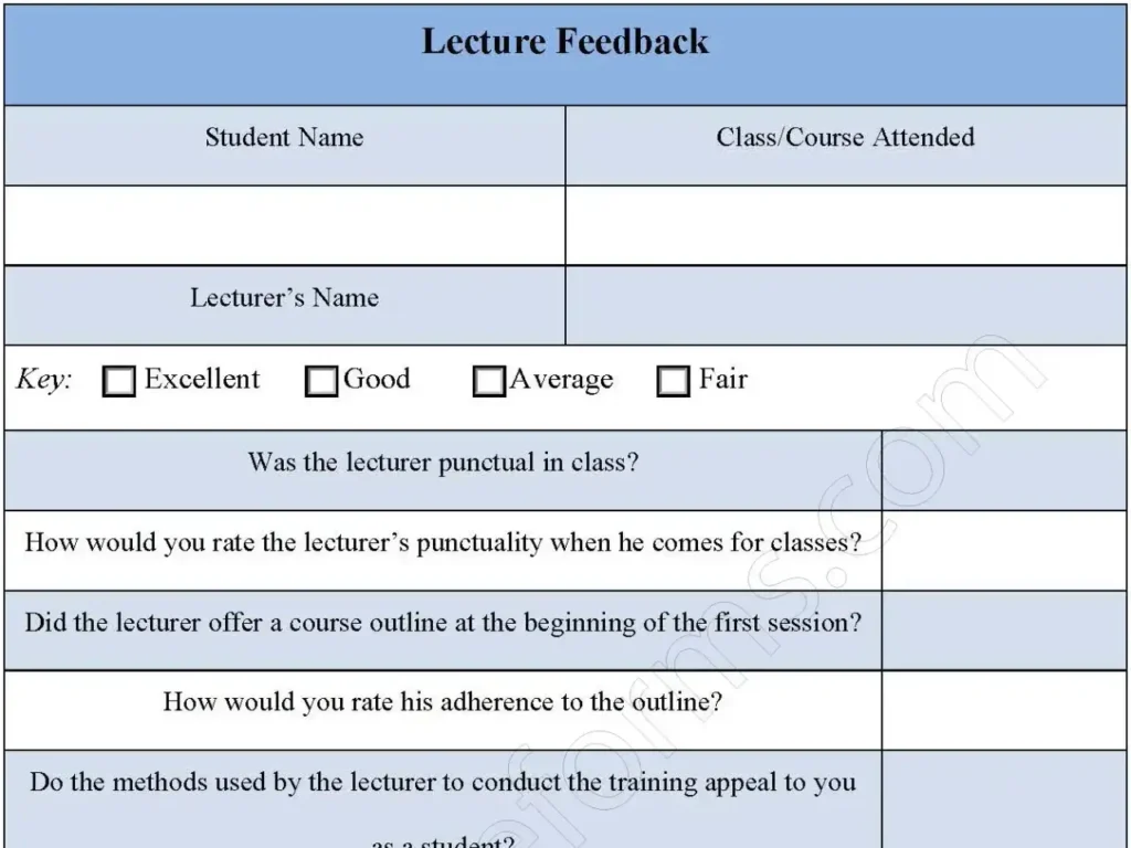 Lecture Feedback Fillable PDF Form