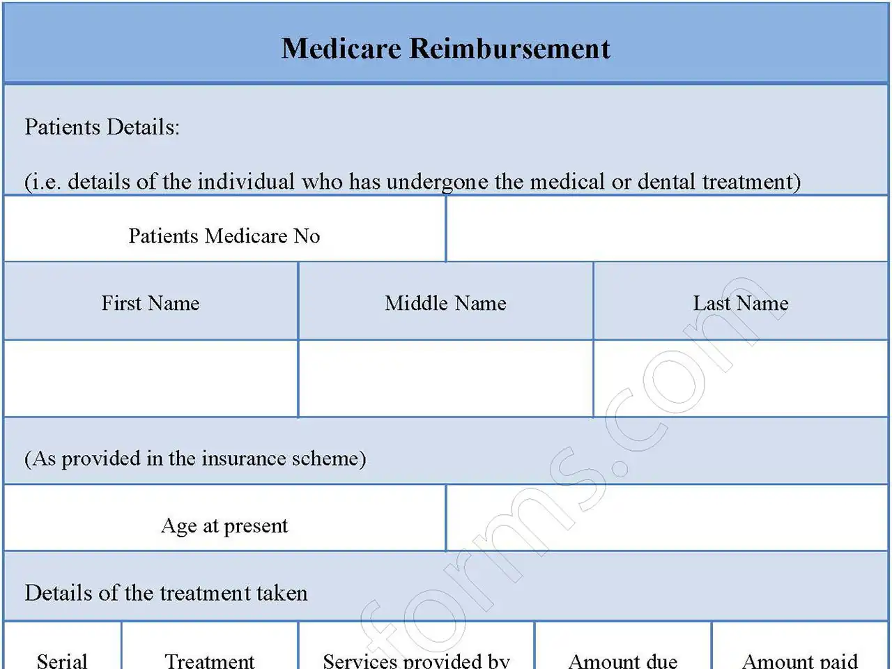 Medicare Reimbursement Form