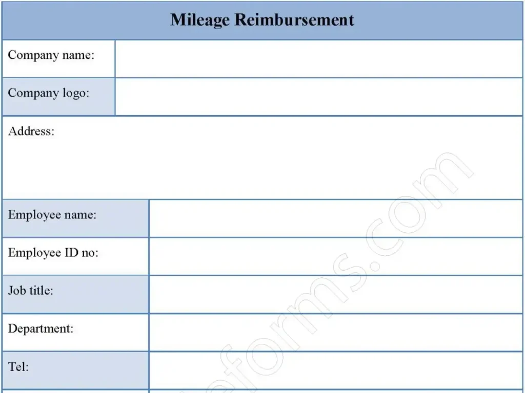 Mileage Reimbursement Fillable PDF Form