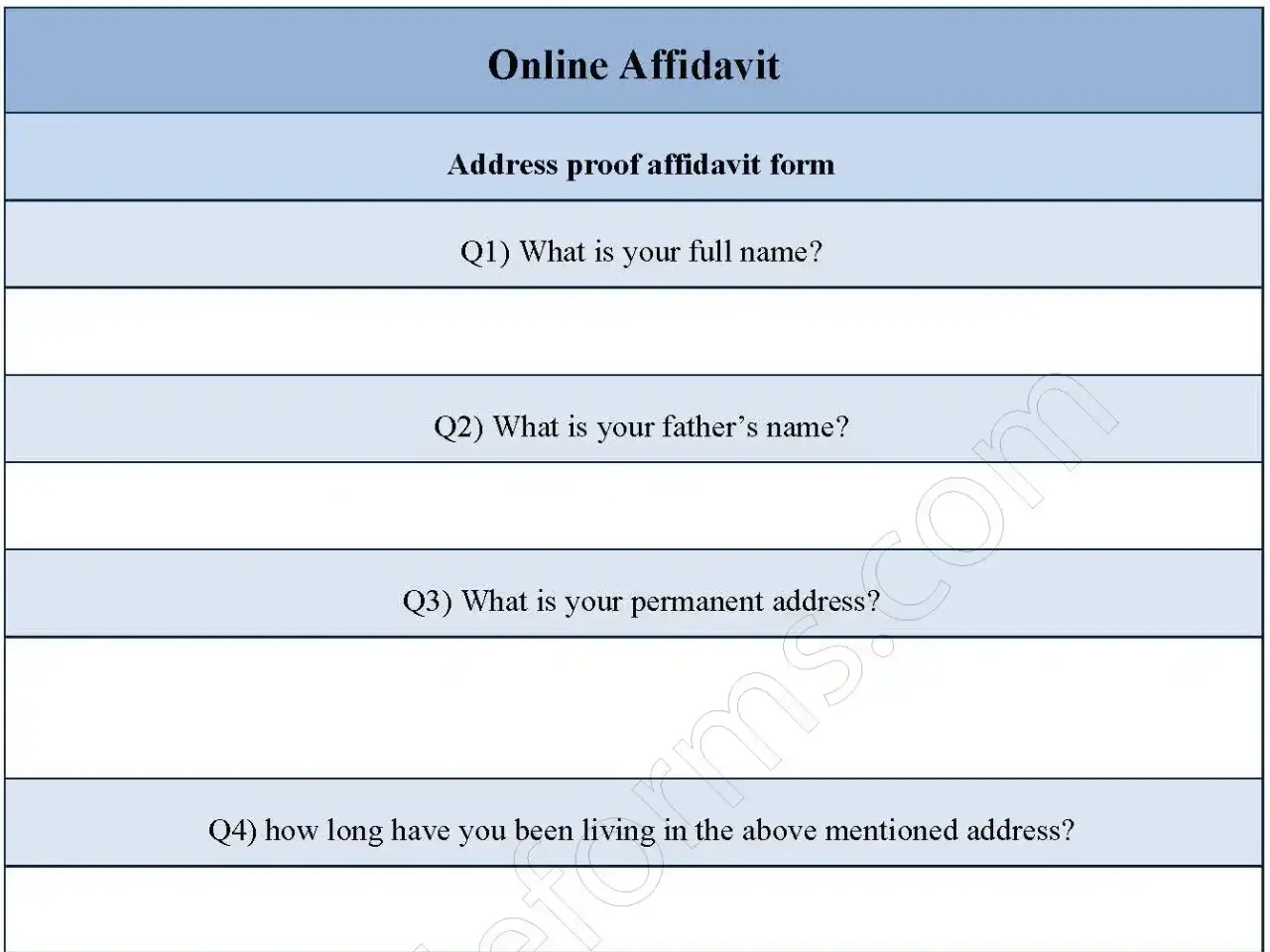 Online Affidavit Fillable PDF Form