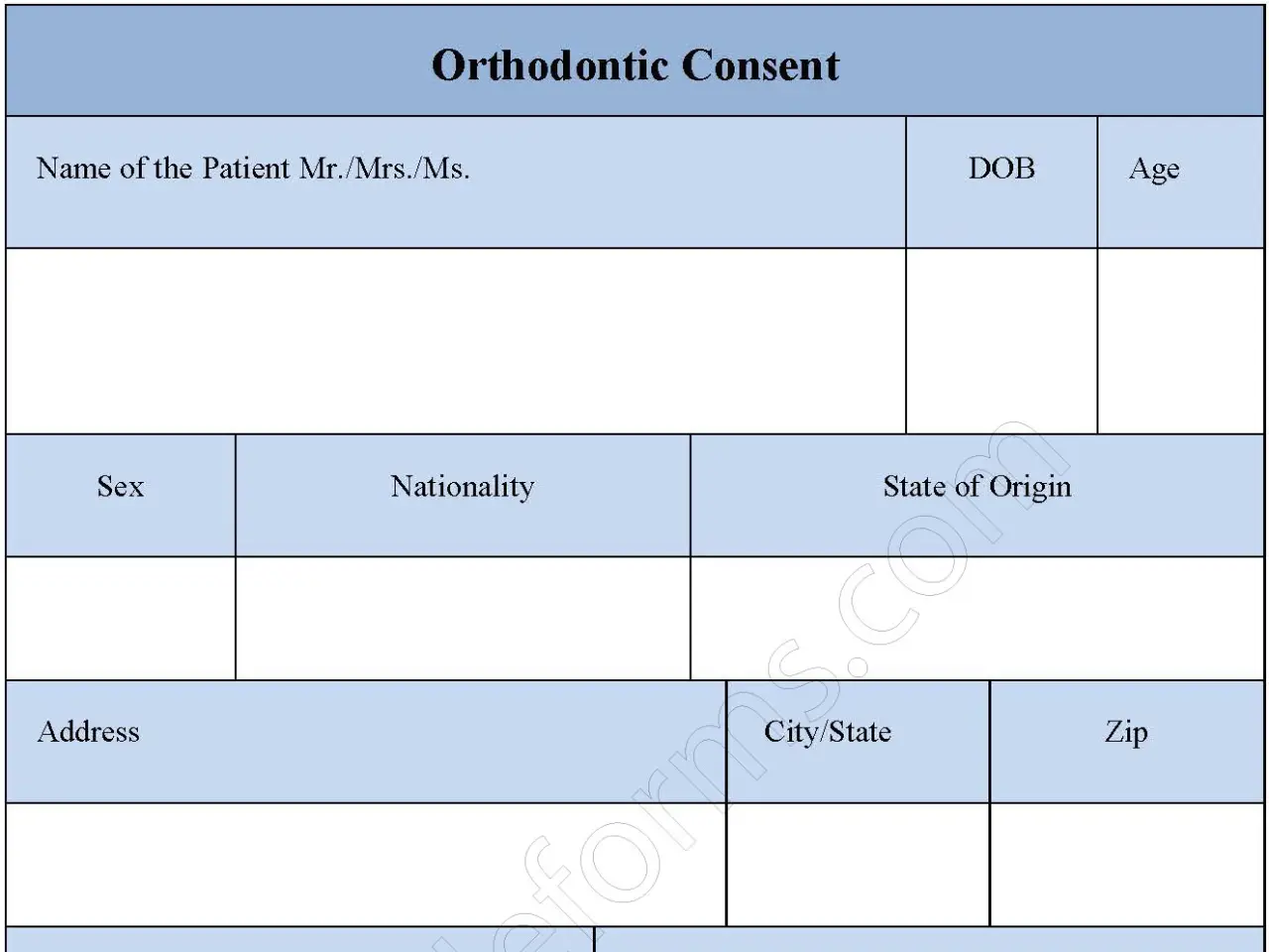 Orthodontic Consent Form