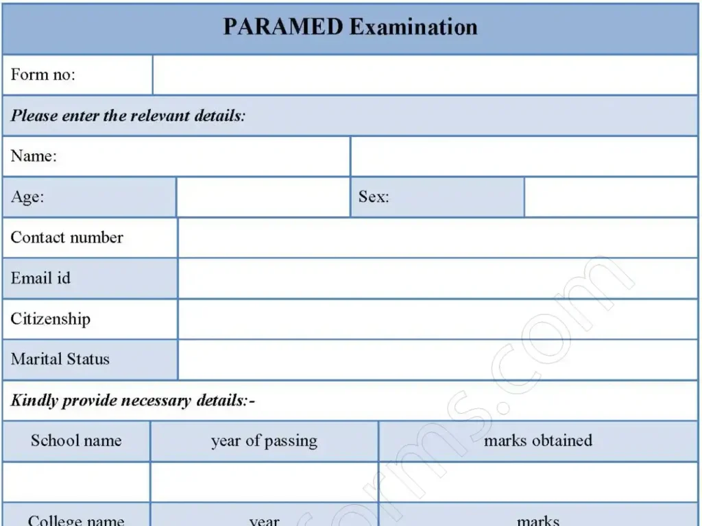 PARAMED Examination Fillable PDF Form