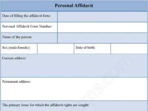 Personal Affidavit Fillable PDF Form