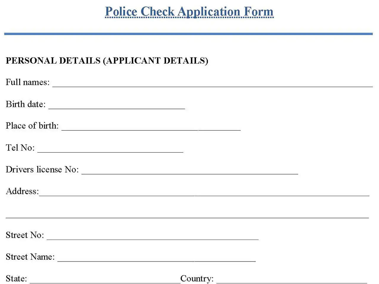 Police check Application Form | Editable PDF Forms