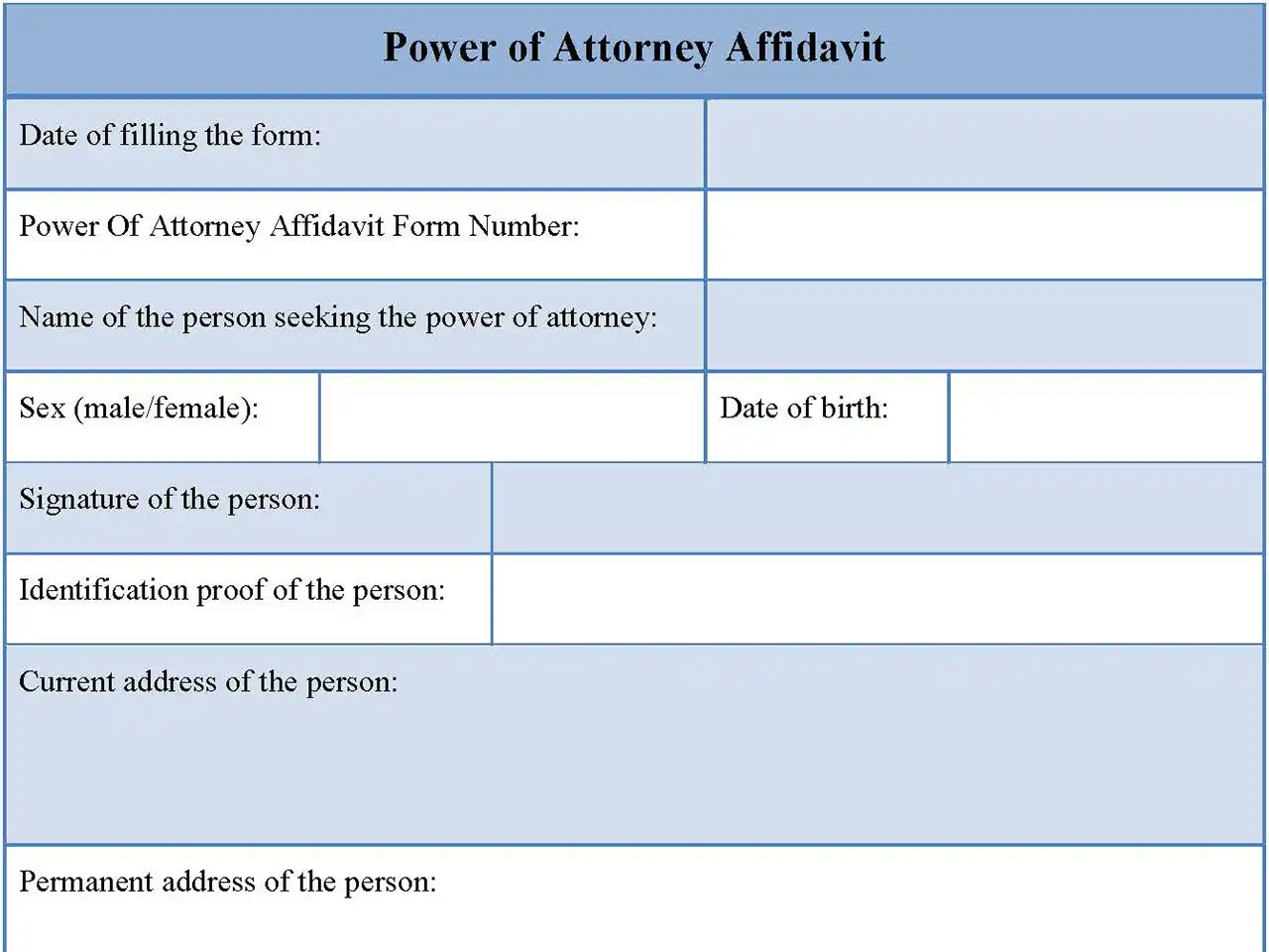 Power of Attorney Affidavit Form