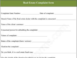 Real Estate Complaint Fillable PDF Form