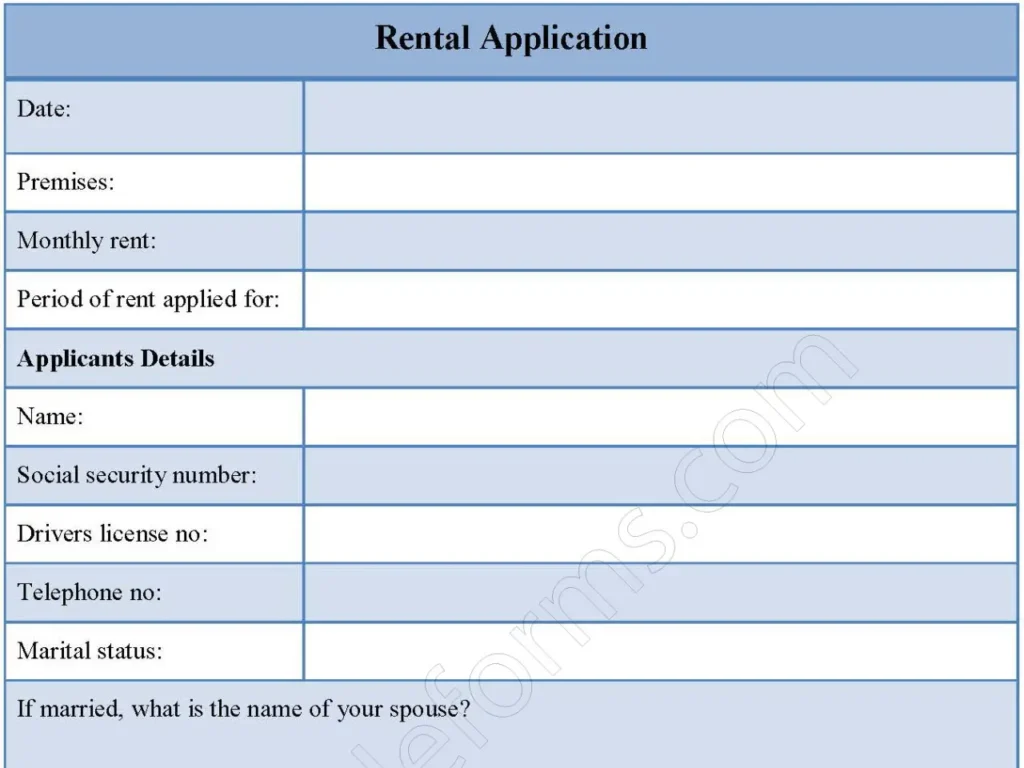 Rental Application Fillable PDF Form