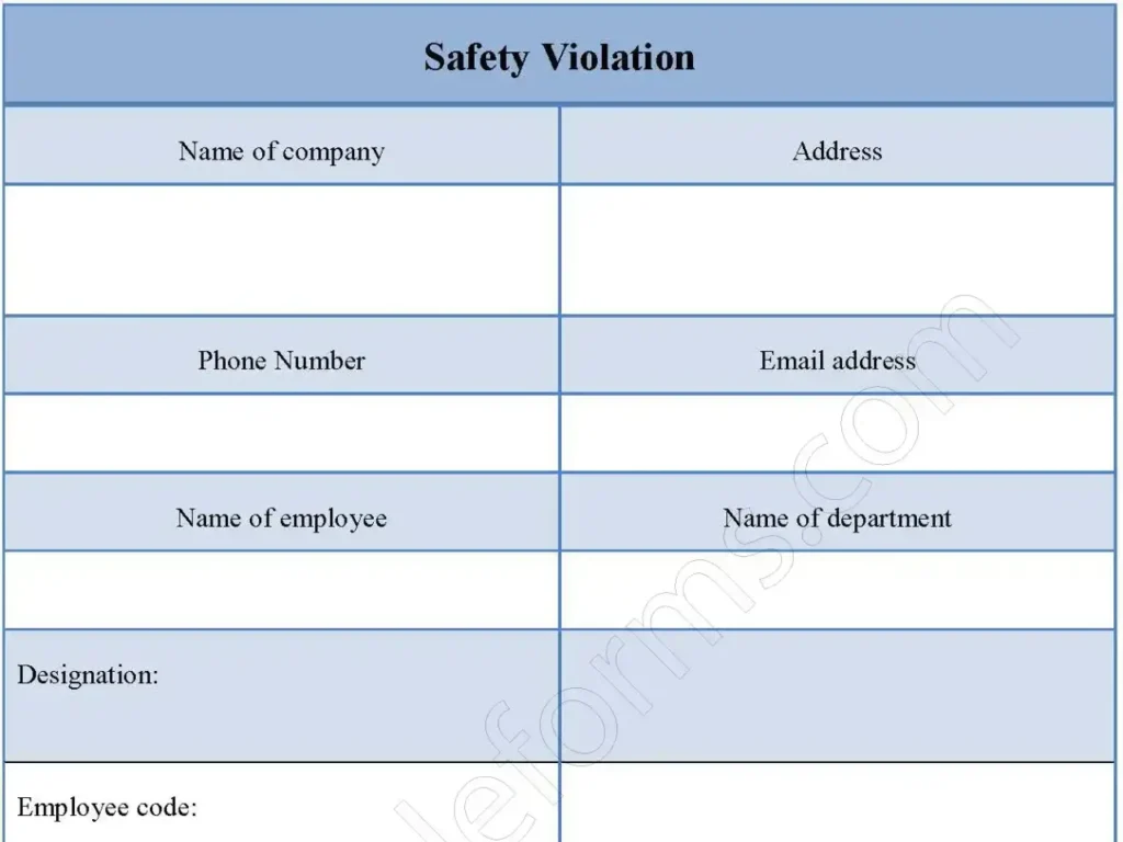 Safety Violation Fillable PDF Form