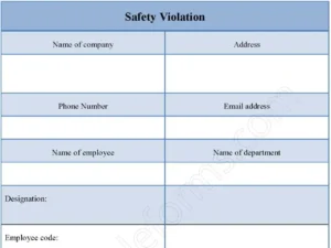 Safety Violation Fillable PDF Form