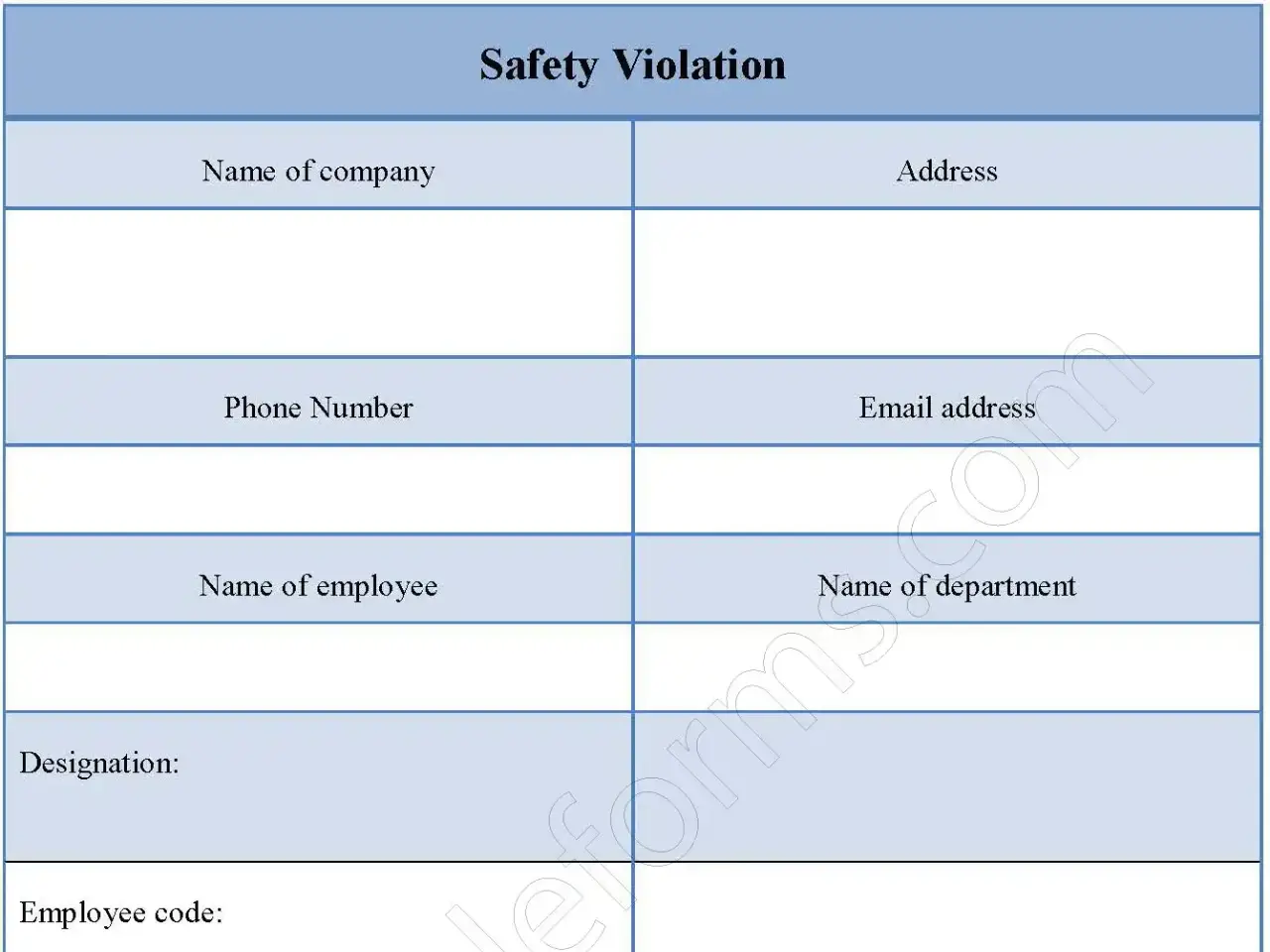 Safety Violation Fillable PDF Form