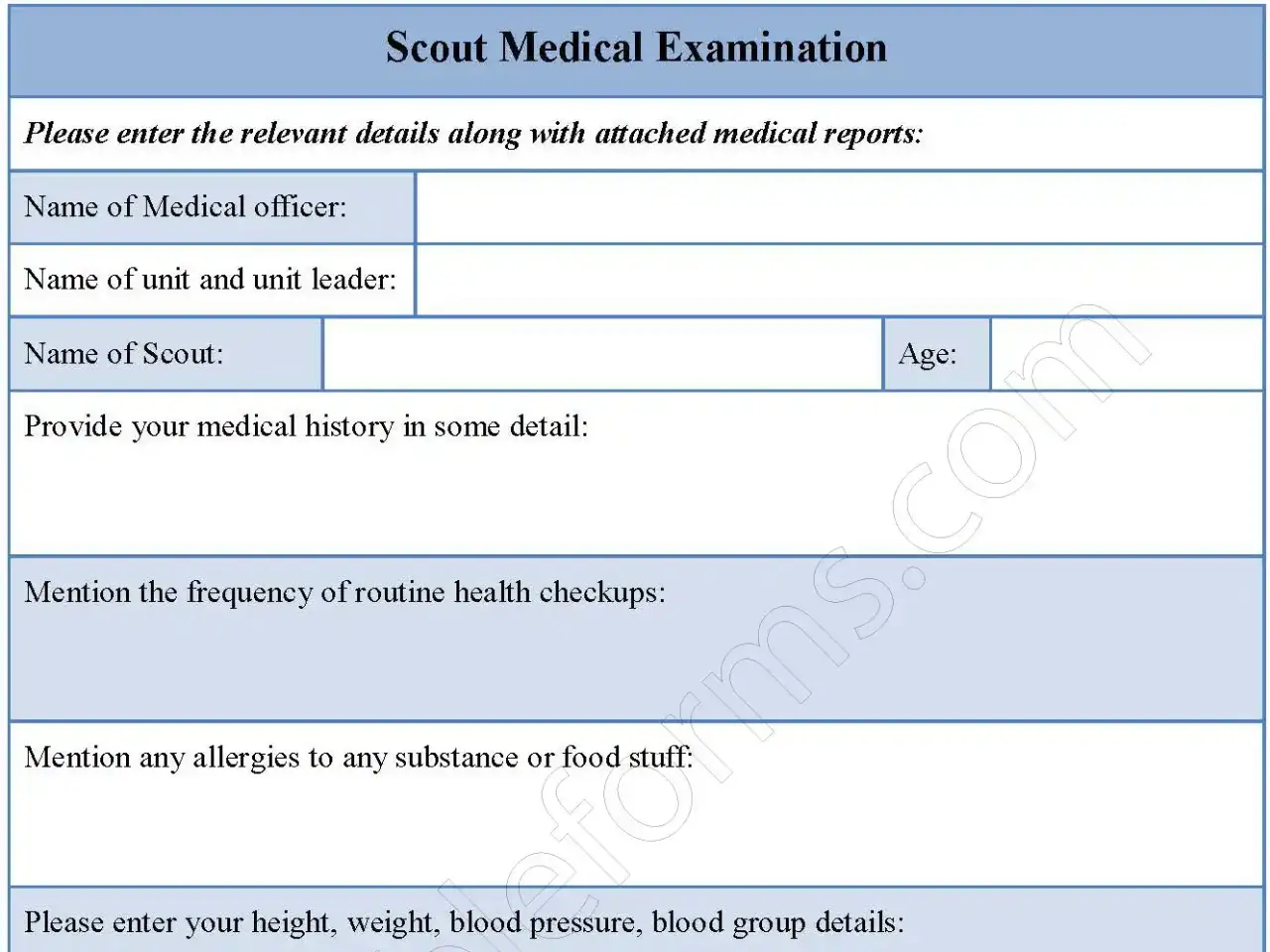 Scout Medical Examination Fillable PDF Form