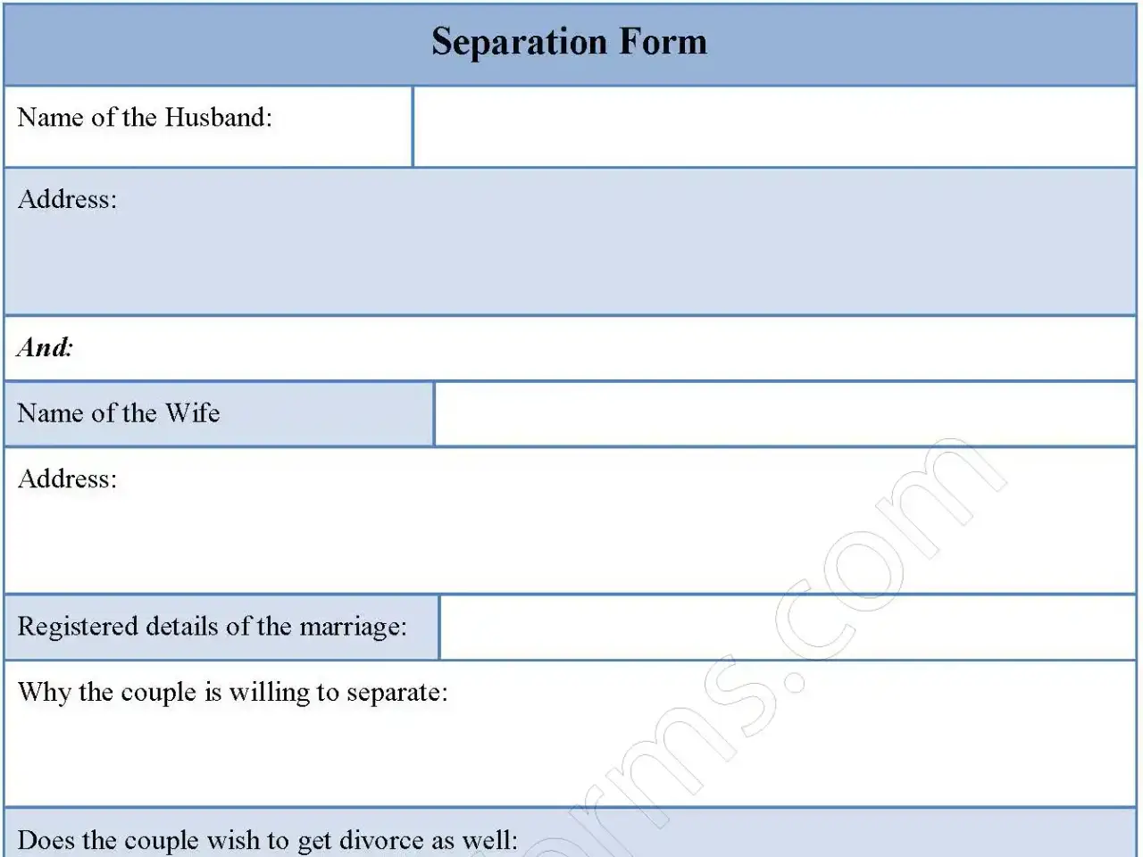 Separation Fillable PDF form Template