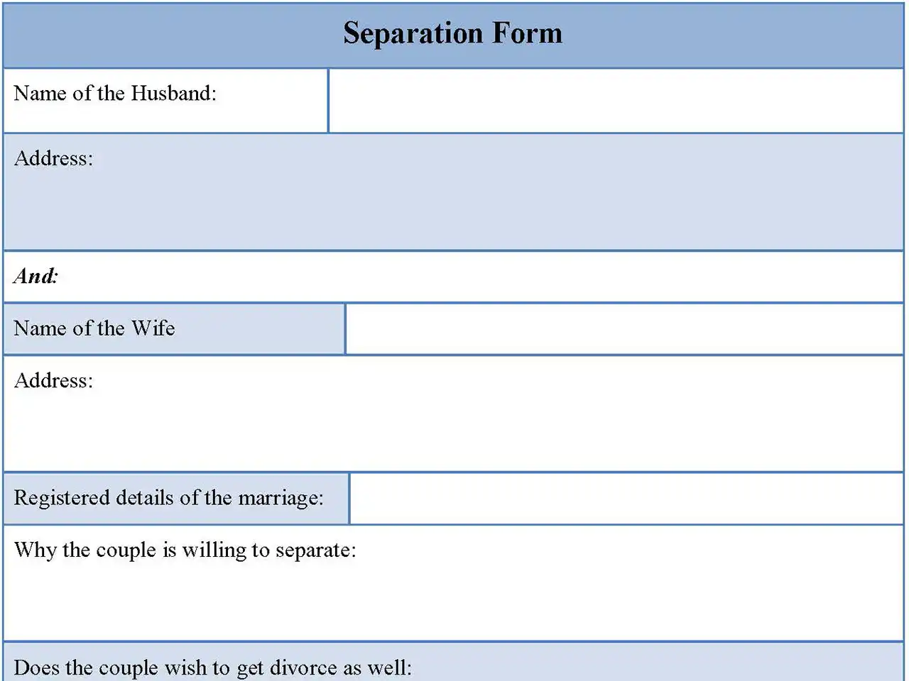 Separation form template