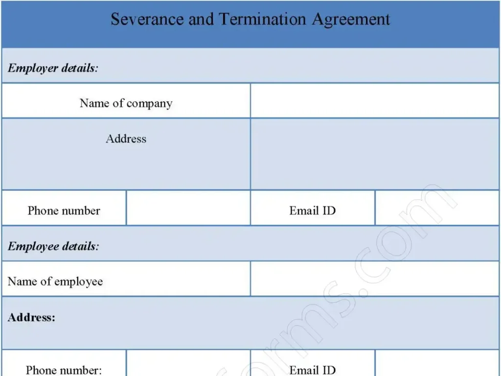 Severance and Termination Agreement Fillable PDF Form