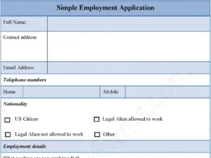 Simple Employment Application Format Fillable PDF Form