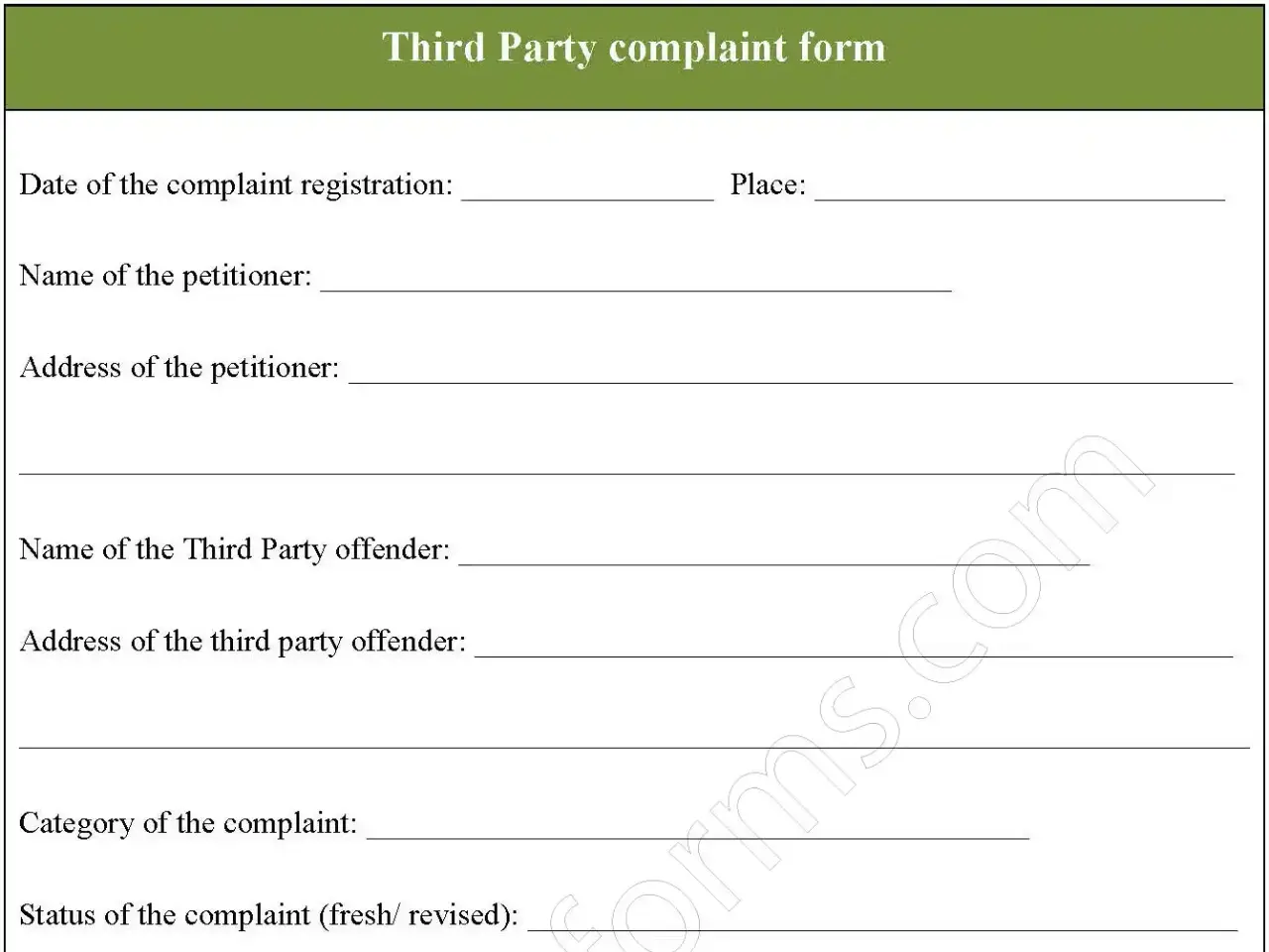 Third-Party complaint Fillable PDF Form