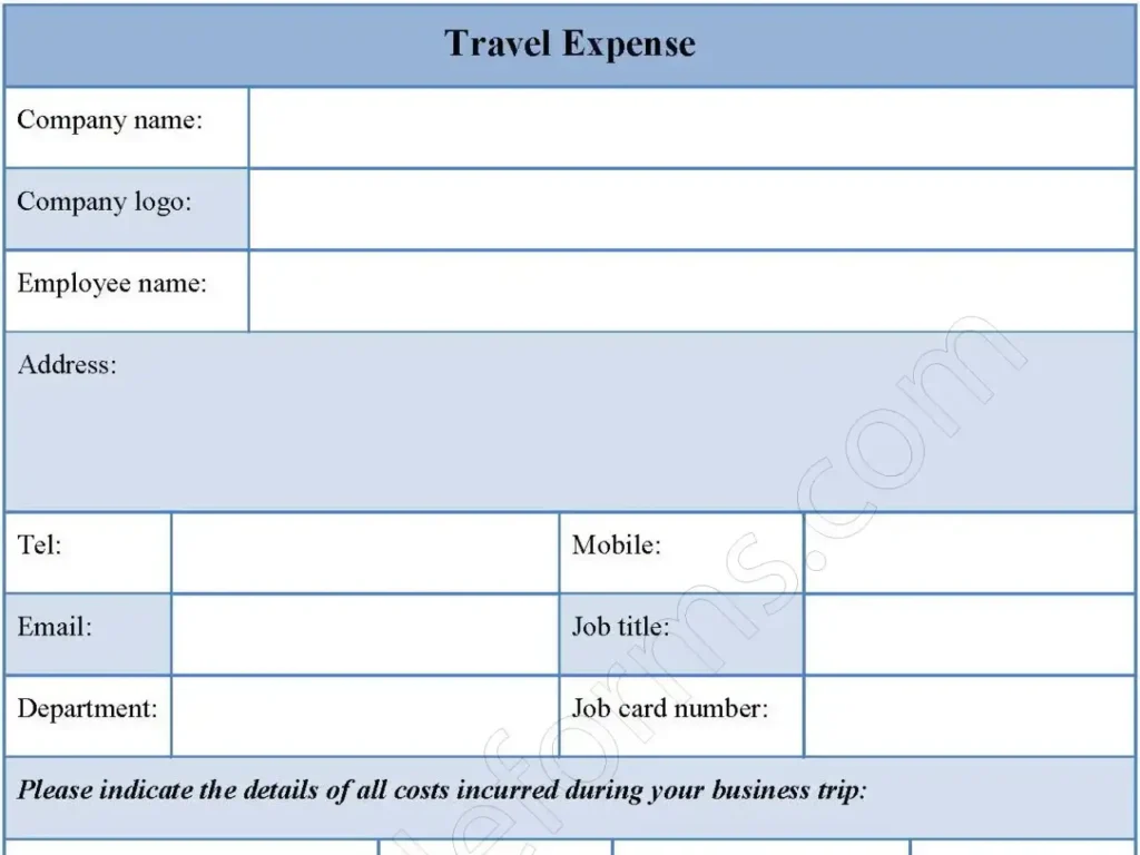 Travel Expense Fillable PDF Form