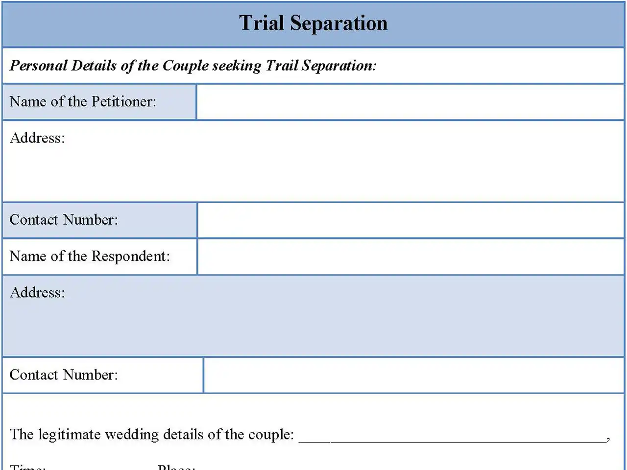 Trial separation form