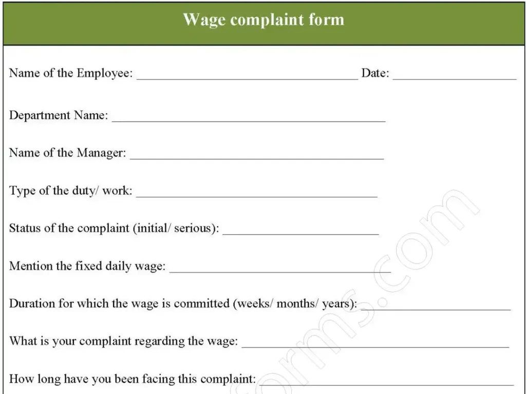 Wage complaint Fillable PDF Form