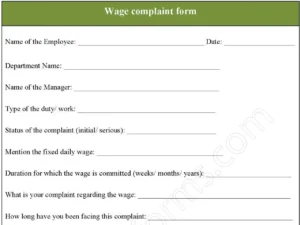 Wage complaint Fillable PDF Form