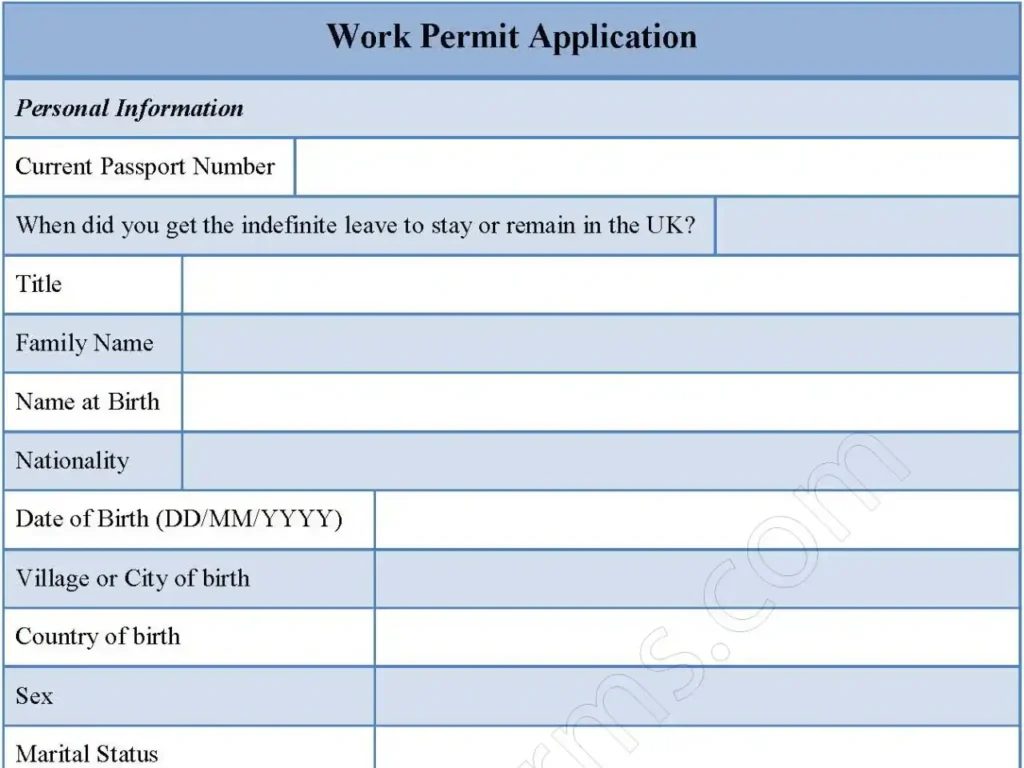 Work Permit application Fillable PDF Form