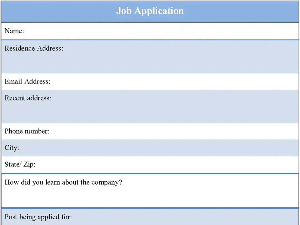 Blank Job Application Template