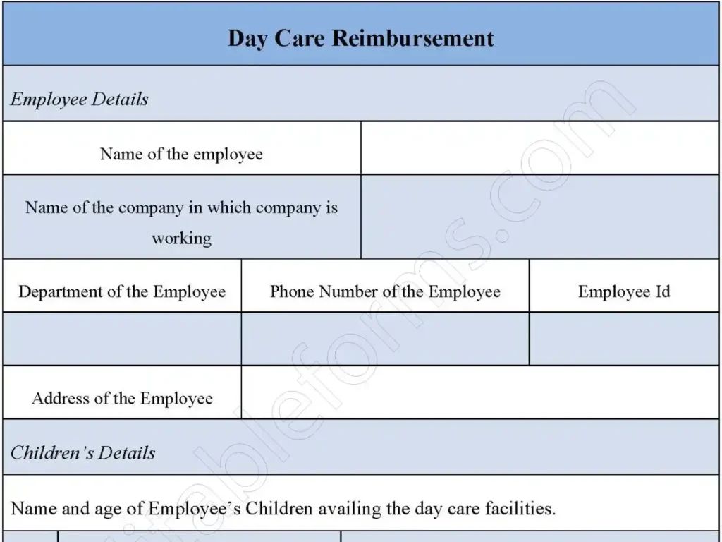 Day Care Reimbursement Fillable PDF Form