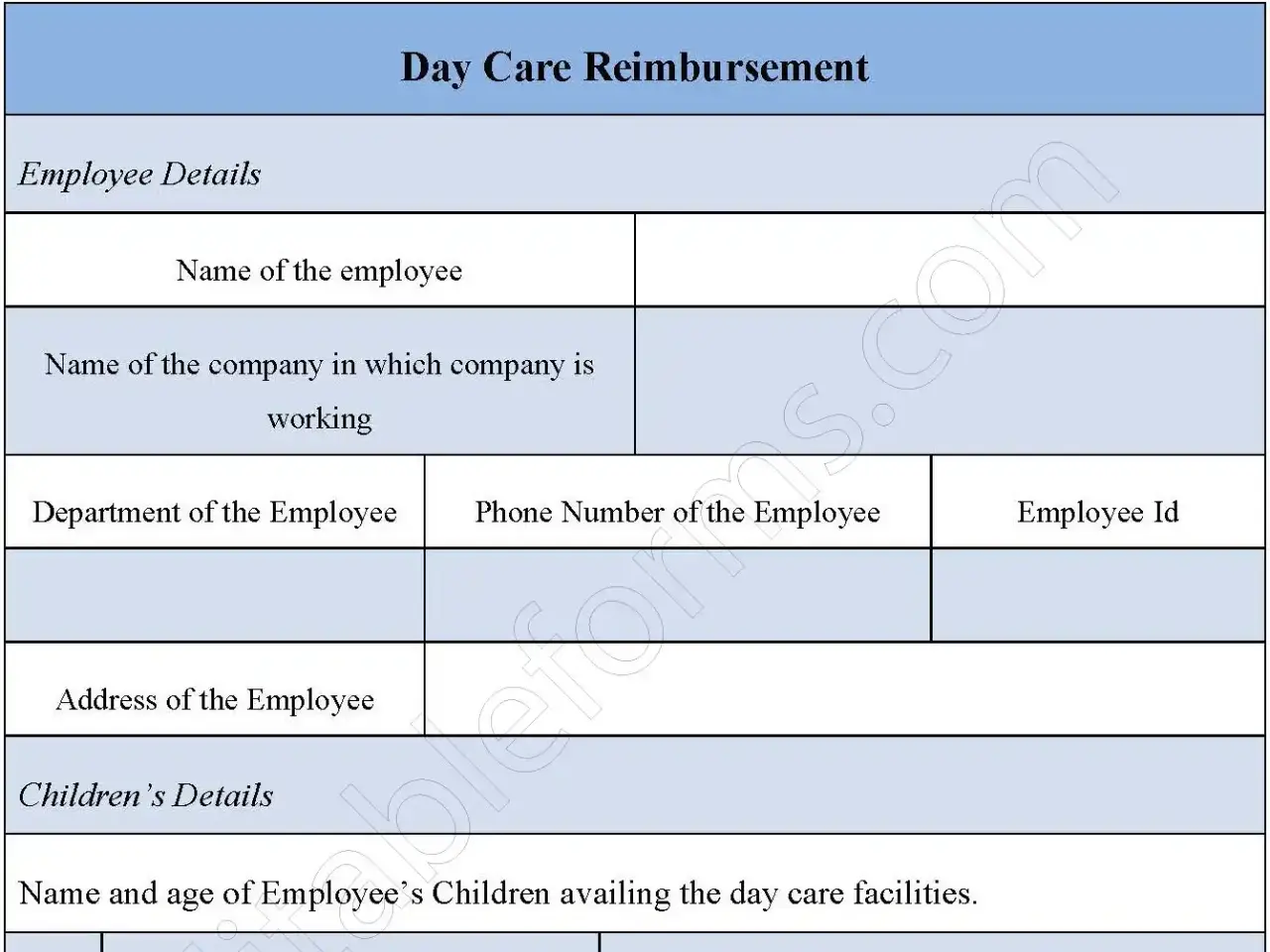 Day Care Reimbursement Fillable PDF Form