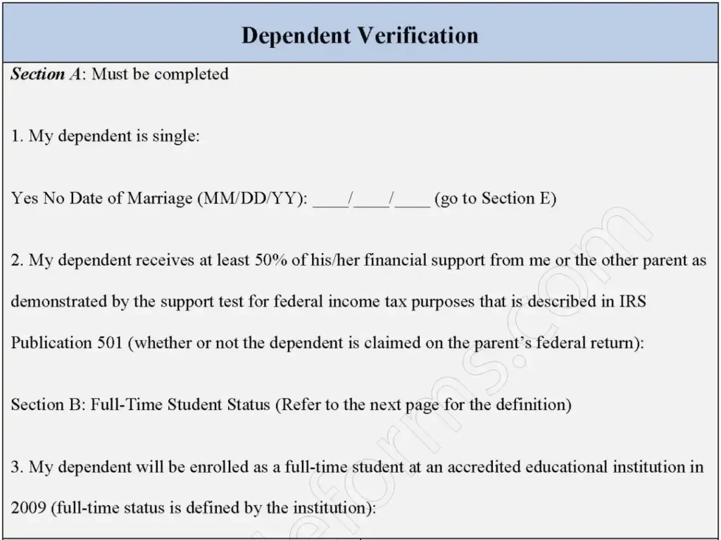 Dependent Verification Fillable PDF Form