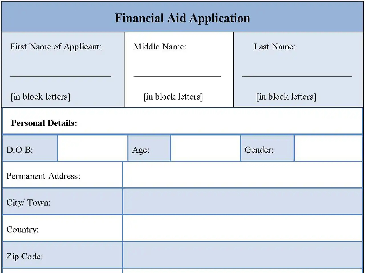 Financial Aid Application Template