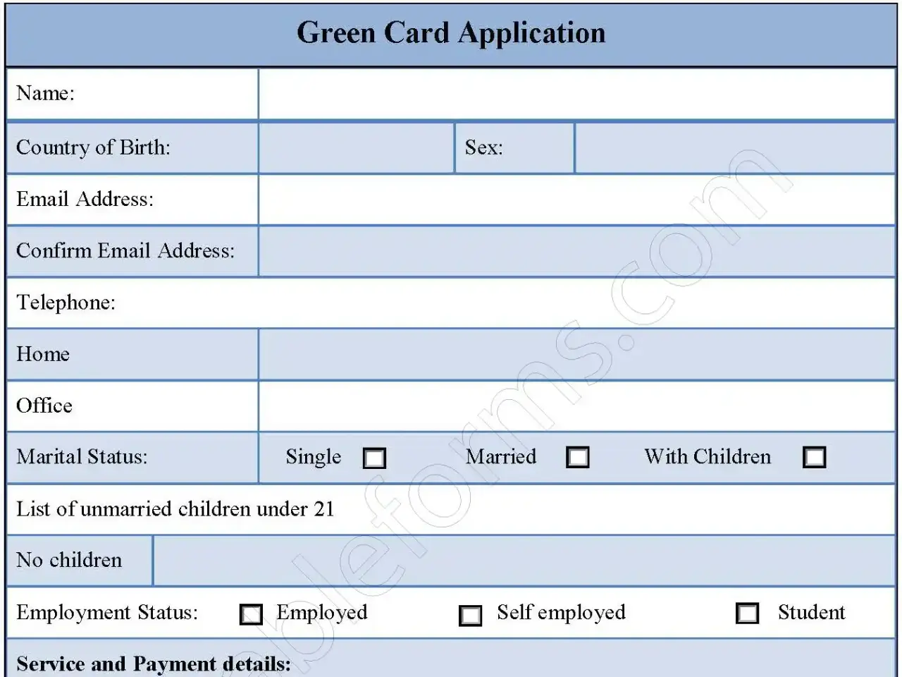 Sample Green Card Application Fillable PDF Form