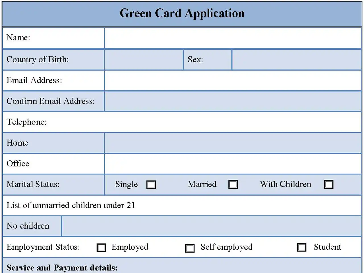 Sample Green Card Application Form