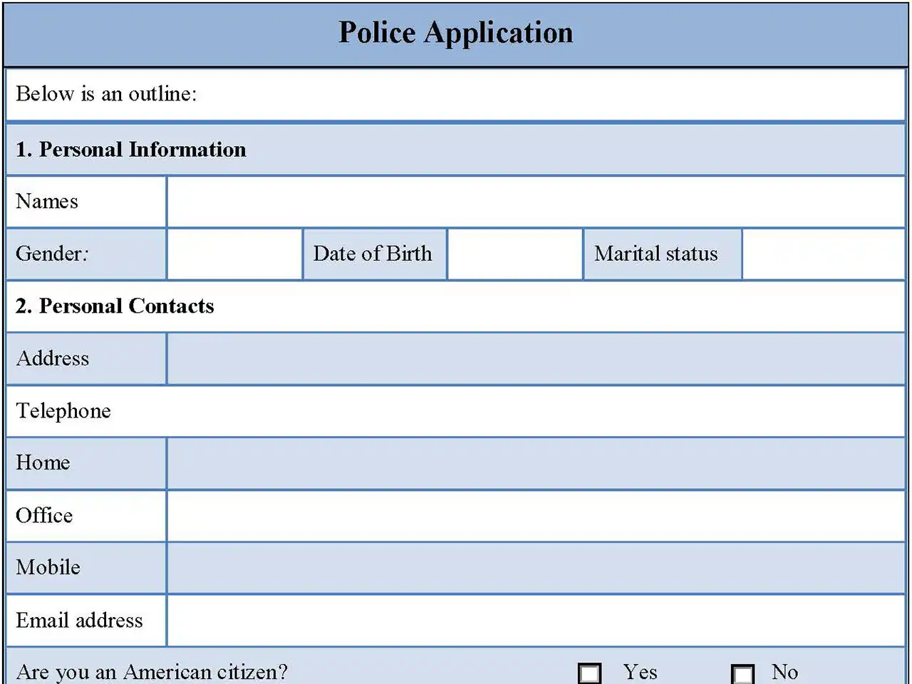 Police Application Form