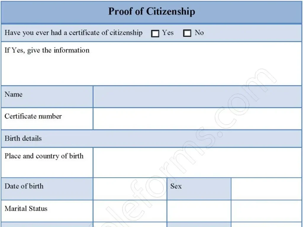 Proof Citizenship Fillable PDF Form