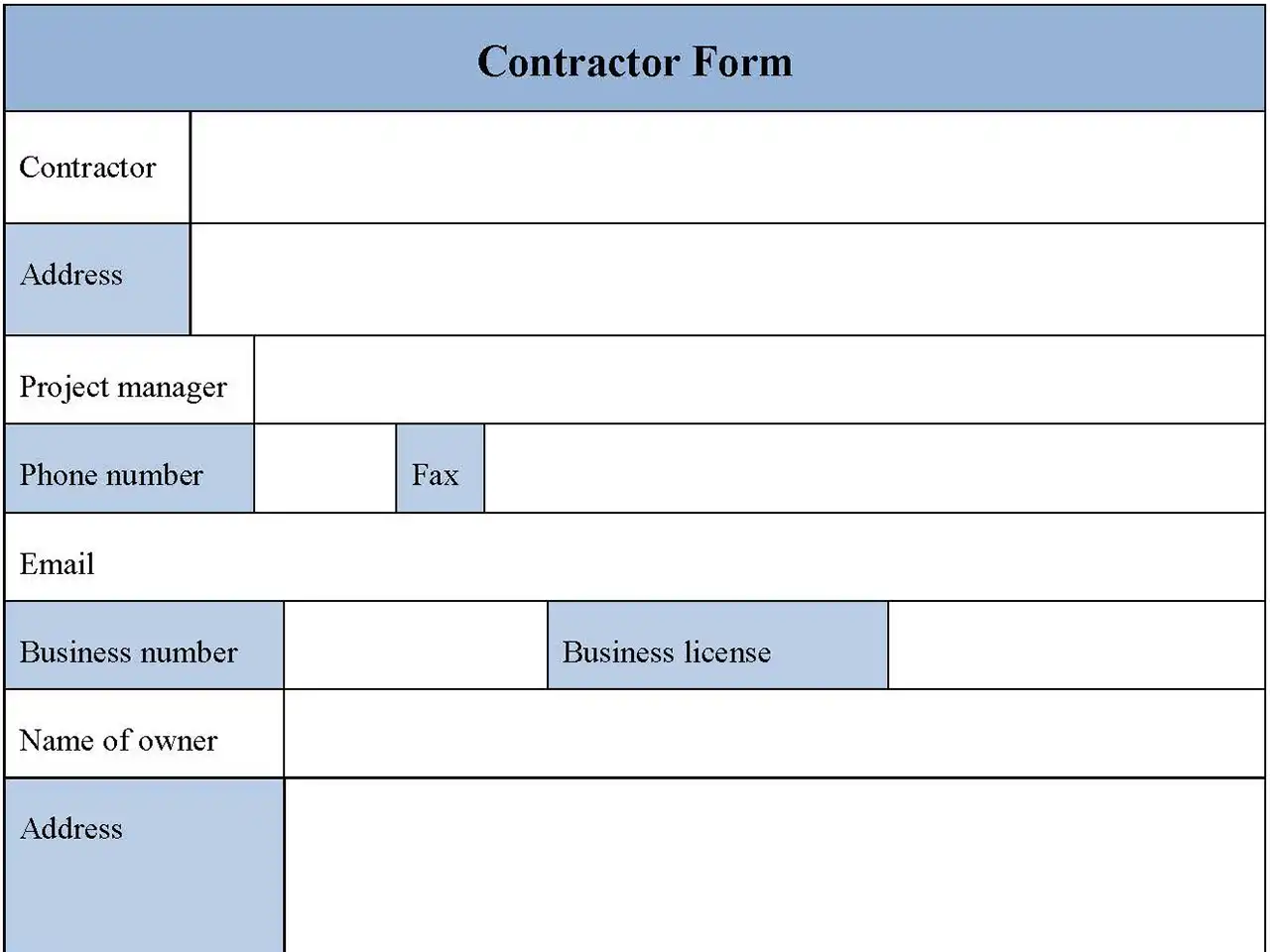 Sample Contractor Fillable PDF Form And Word Document