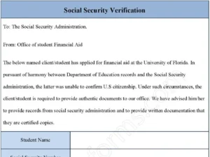 Social Security Verification Fillable PDF Form