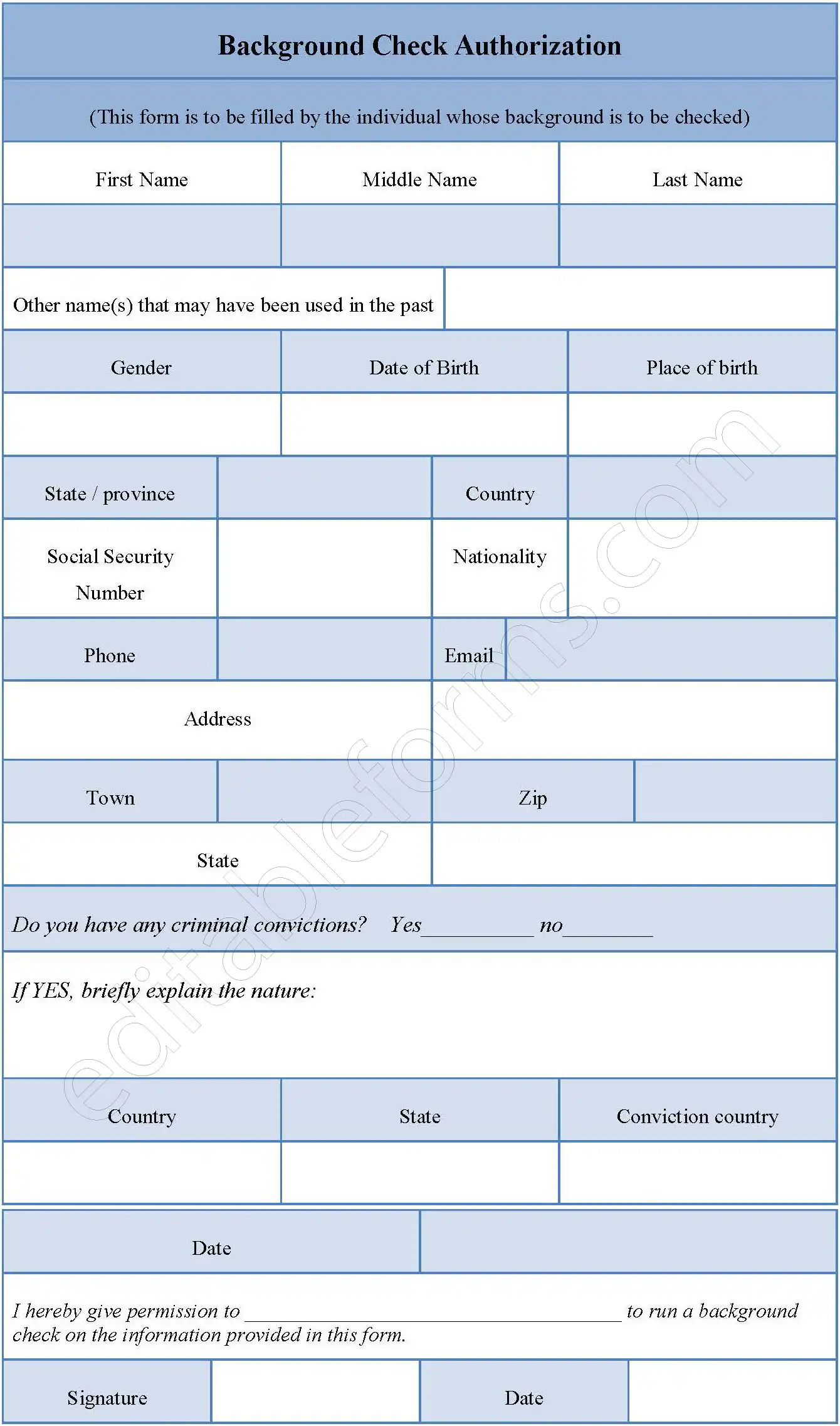 Background Check Authorization Form