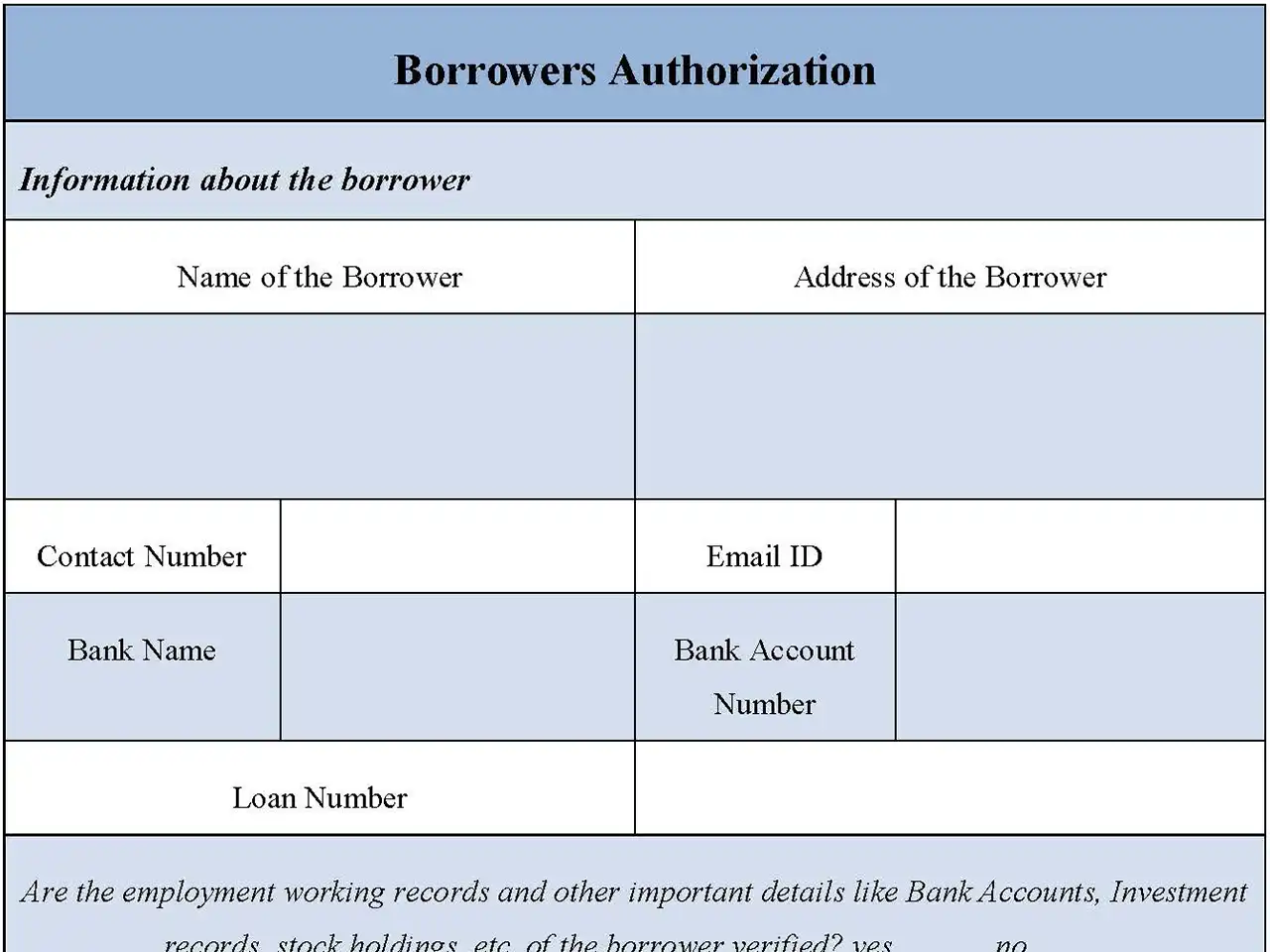 Borrowers Authorization Form Editable Pdf Forms 2717