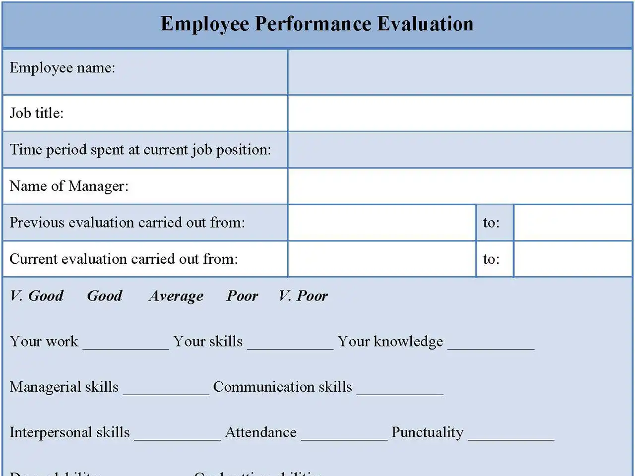 Employee Performance Evaluation Fillable PDF Form And Word Document