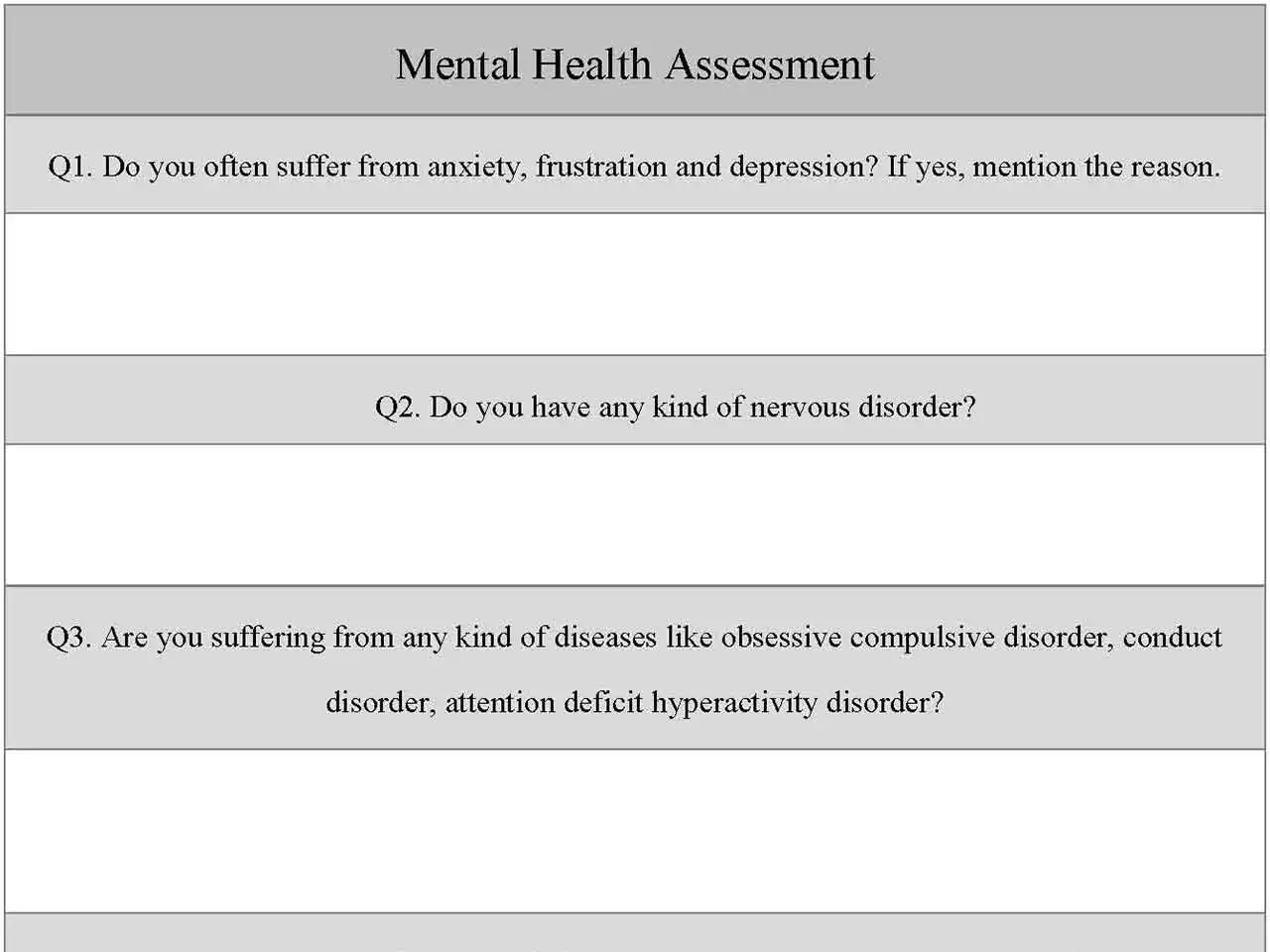 Mental Health Assessment Form | Editable PDF Forms