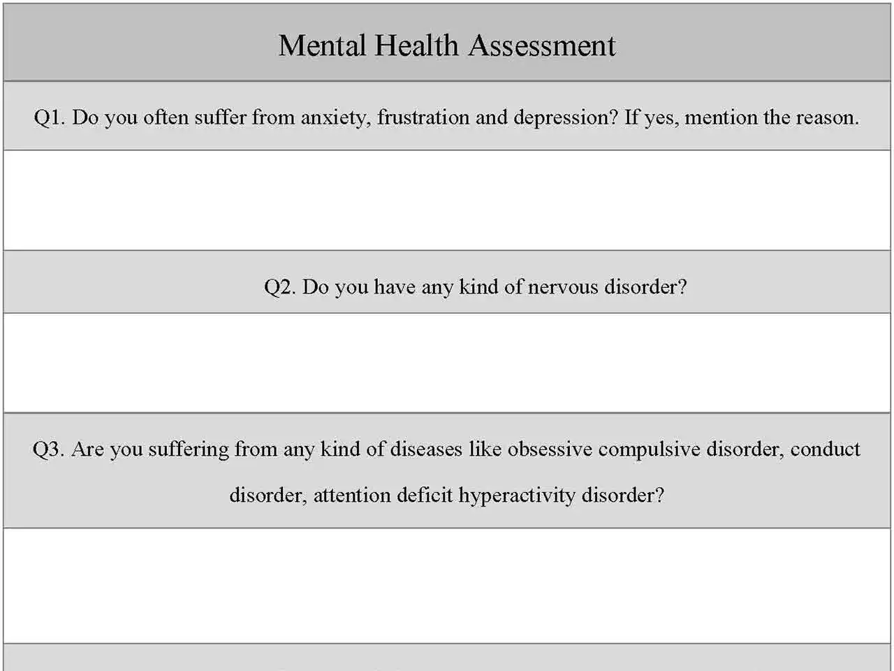 Mental Health Assessment Form Editable PDF Forms