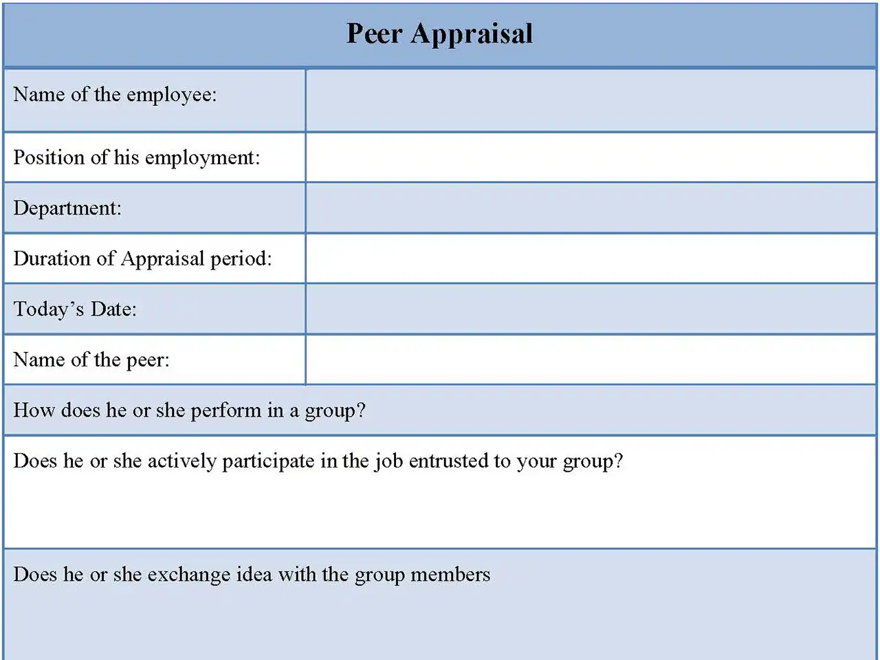 `Peer Appraisal Fillable PDF Form And Word Document
