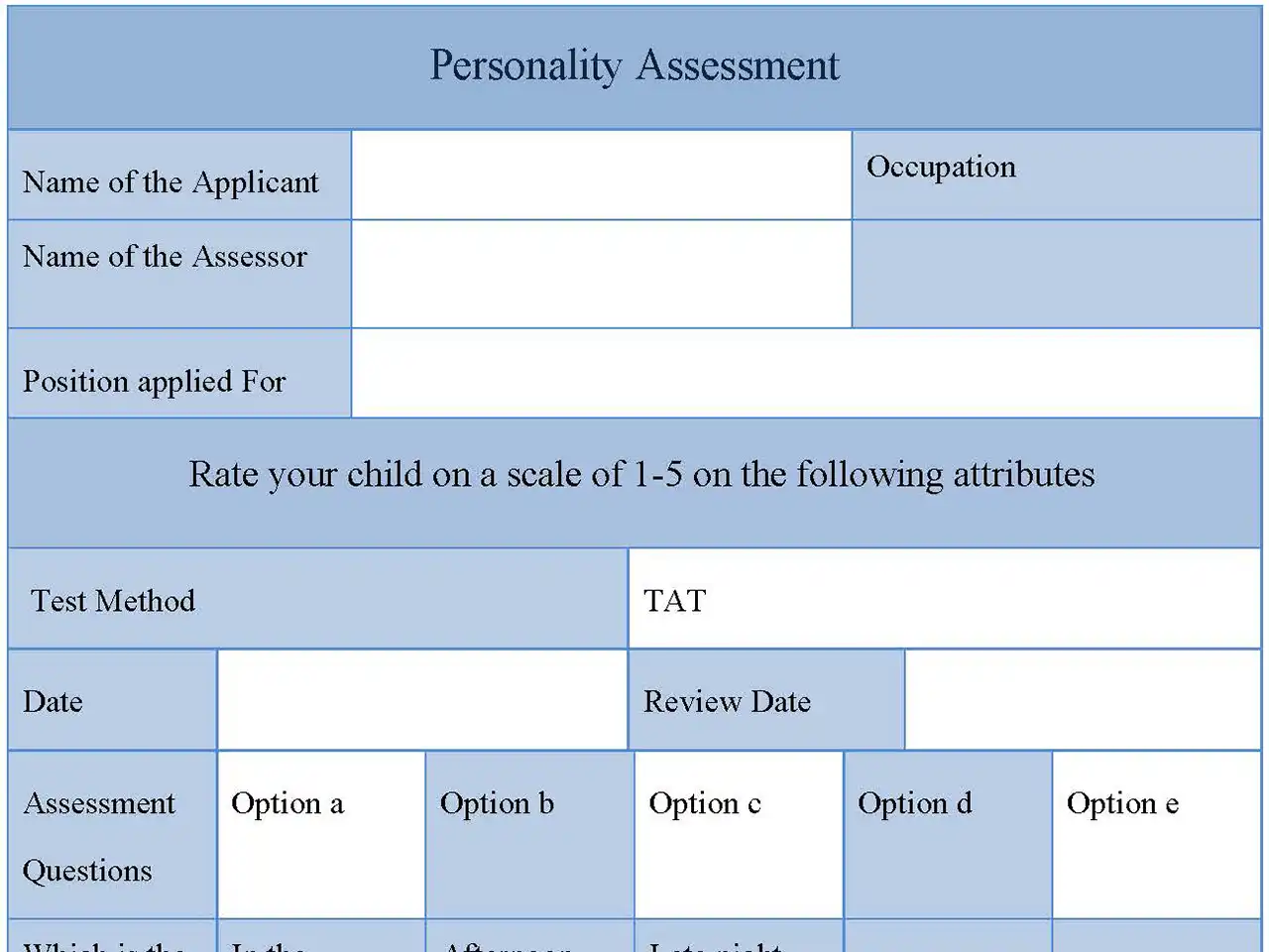 Personality Assessment Form Editable Pdf Forms 4533