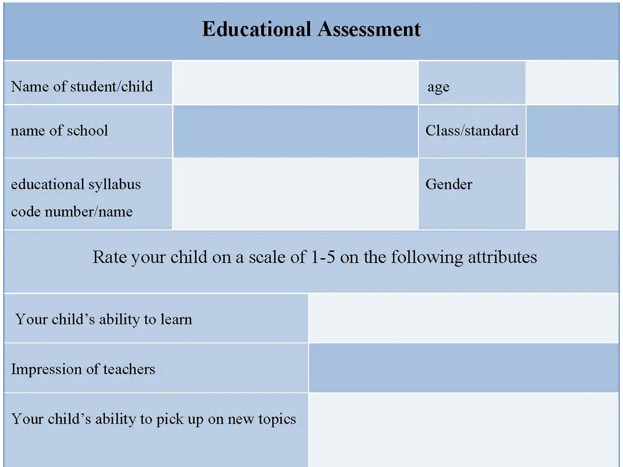 Educational Assessment Form | Editable PDF Forms